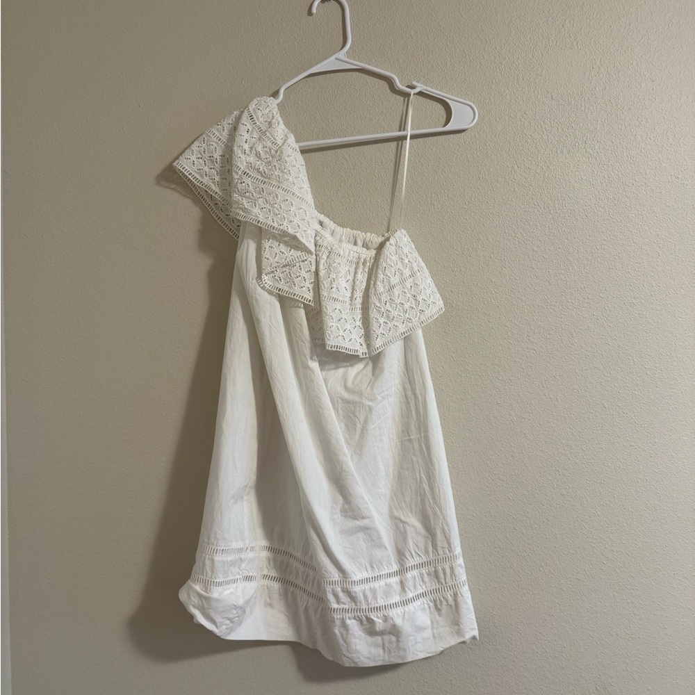 Abercrombie & Fitch White One-Shoulder Eyelet Dress
